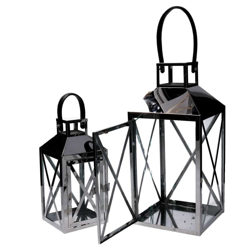 Lanterna metallo argento quadro 19x19xH42 cm moderna e luminosa