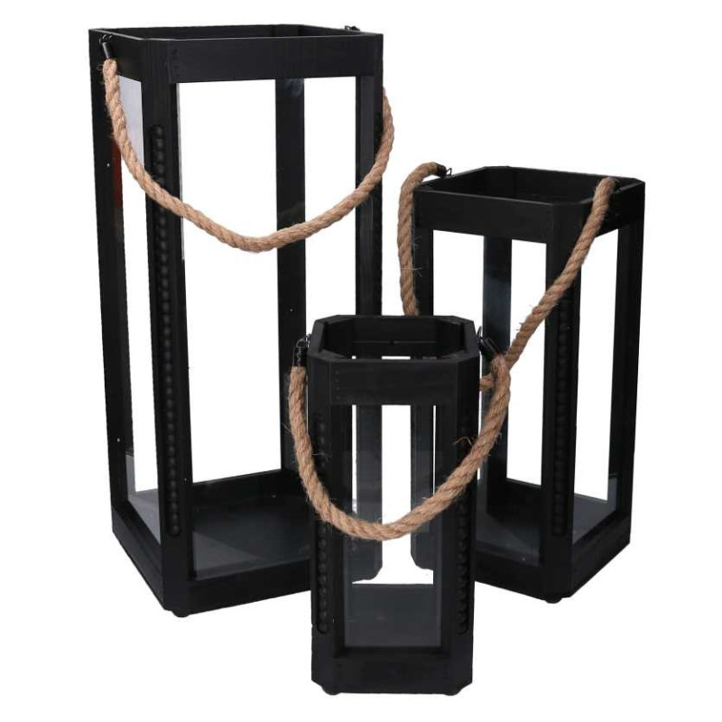Lanterna legno nero quadro 25x25xH58 cm elegante e moderna