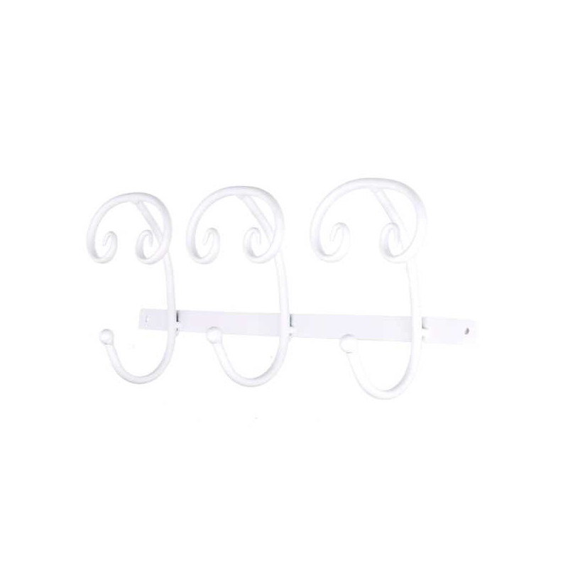 Attaccapanni a muro metallo bianco 3 posti 50x7,5x17 cm moderno