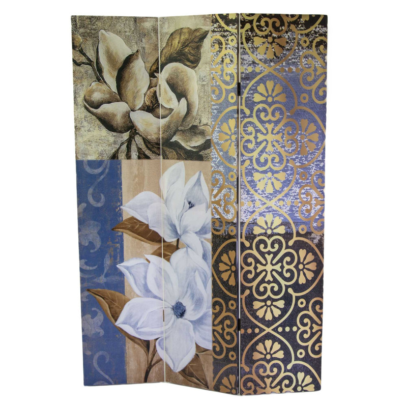 Paravento stampa fiori blu tre ante 120,6x2,5xH180 cm elegante