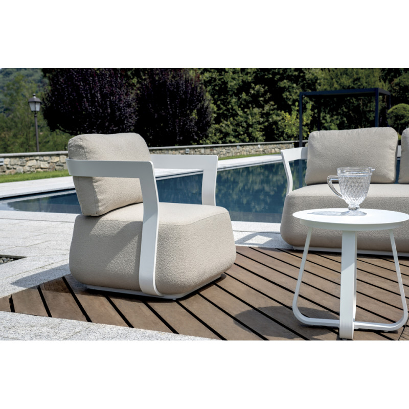 Salotto Monaco Alluminio Bianco Cuscini Alti Beige Moia