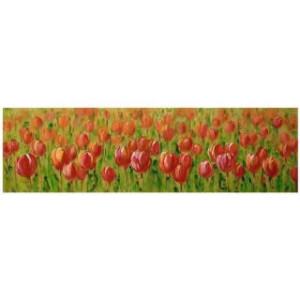 Quadro dipinto fiori rosso rettangolare 50x150x3 cm moderno