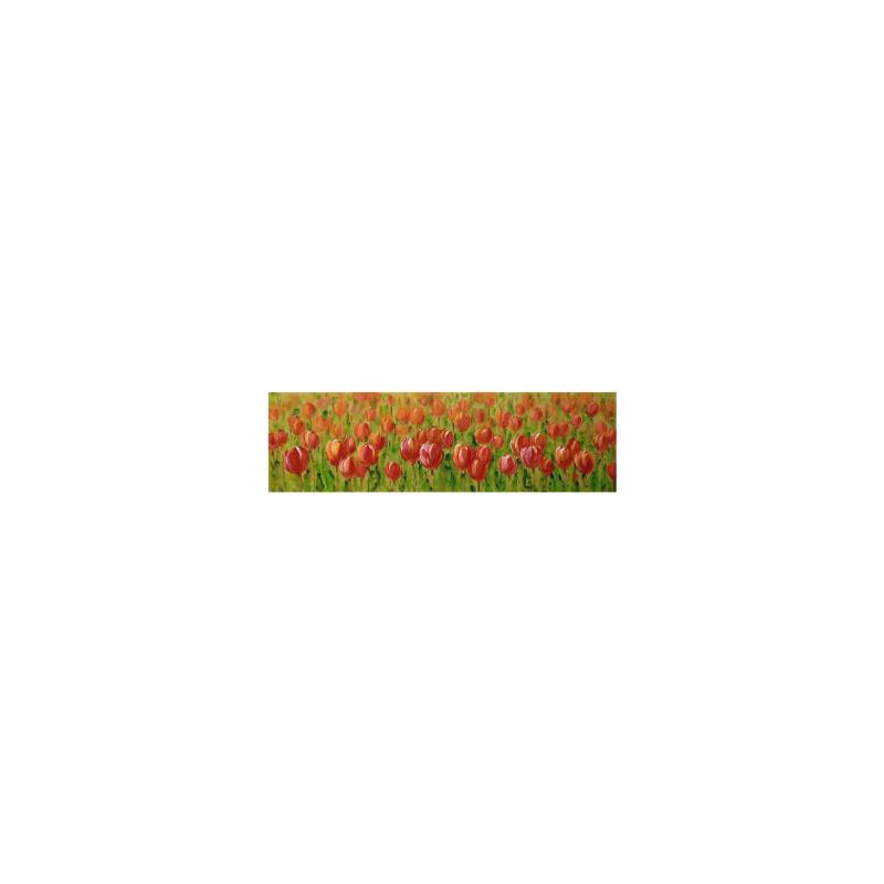 Quadro dipinto fiori rosso rettangolare 50x150x3 cm moderno