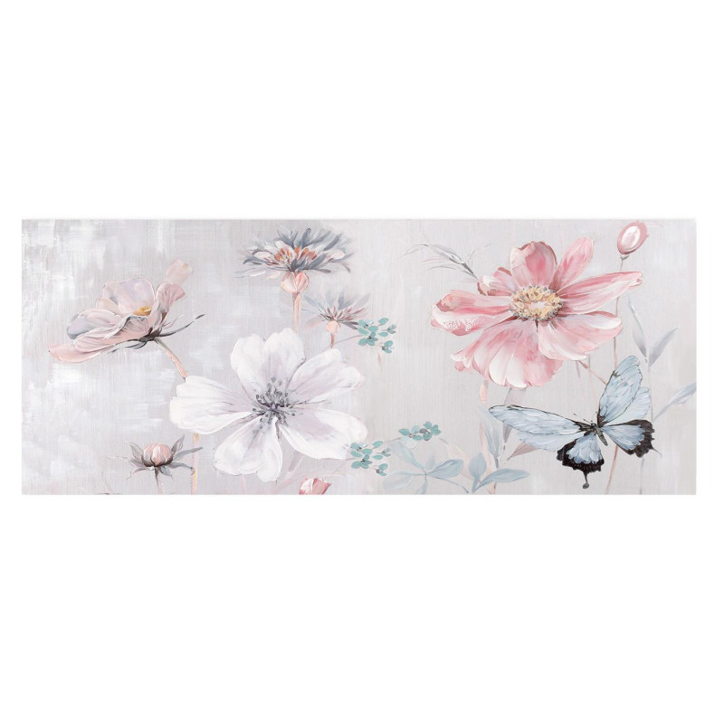 Quadro ad olio fiori rosa rettangolare 55x135x3 cm elegante