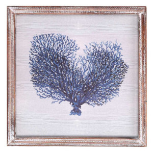 Quadro legno mare corallo blu 30x30x2,5 cm decorazione marina
