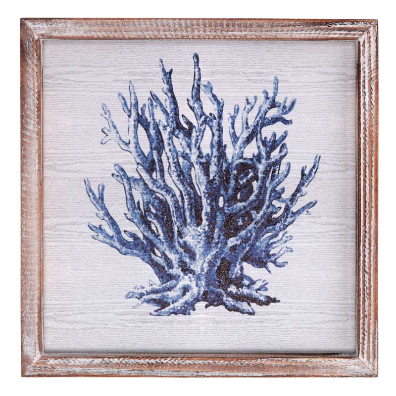 Quadro legno mare corallo blu 30x30x2,5 cm stile marino
