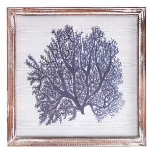 Quadro legno mare corallo blu 30x30x2,5 cm decorazione coastal