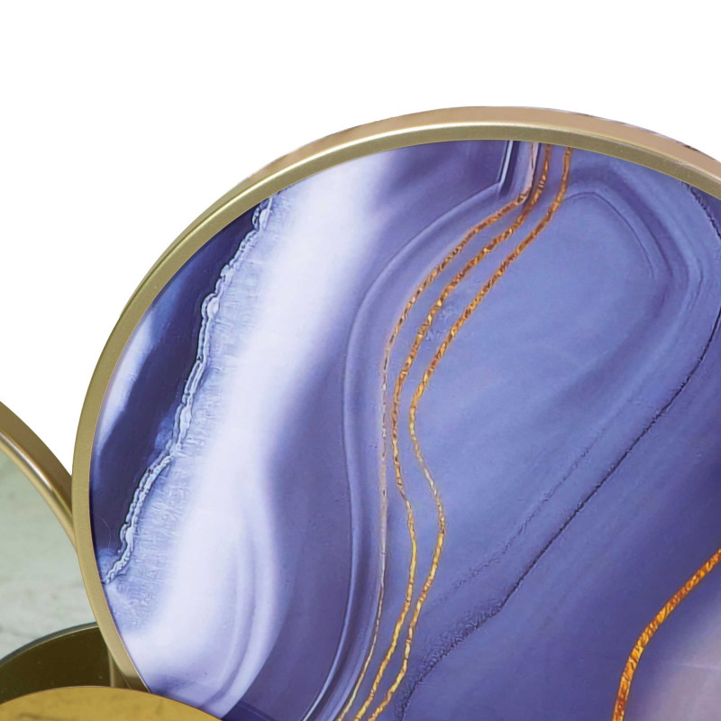 Quadro metallo con specchio azzurro oro 140x50 cm moderno
