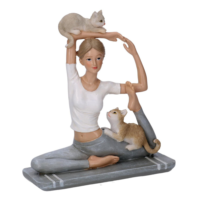 Statua resina donna con gatti grigio 14,5x6x16 cm decorativa