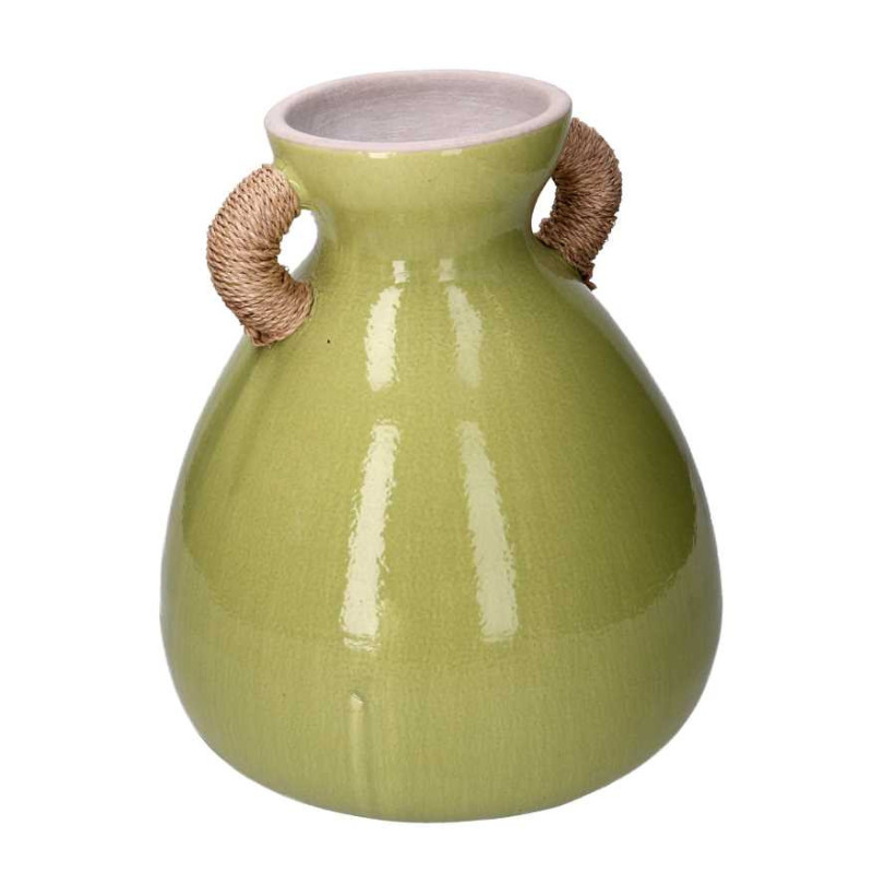 Vaso ceramica verde con maniglie Ø28/30,5x33 cm giardino elegante