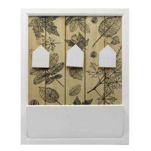 Portachiavi foglie legno con portalettere 3 posti 29,5x6,5xH37 cm