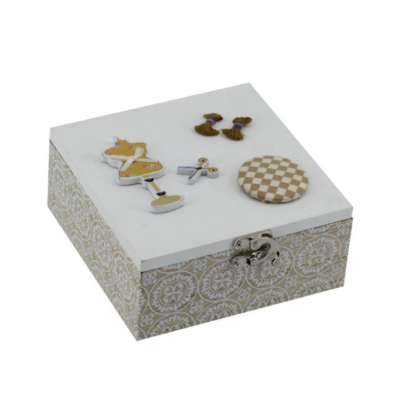 Scatola legno Rosina naturale quadro 15x15xH7,5 cm decorativa