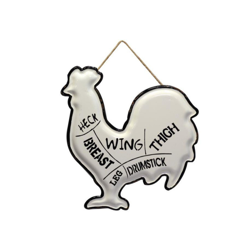 Targhetta gallo metallo bianco/nero 36x40 cm decorativa