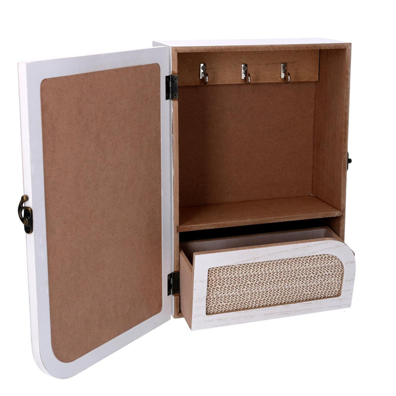 Portachiavi cancelletto legno 3 ganci bianco 20x9,5x2,9 cm