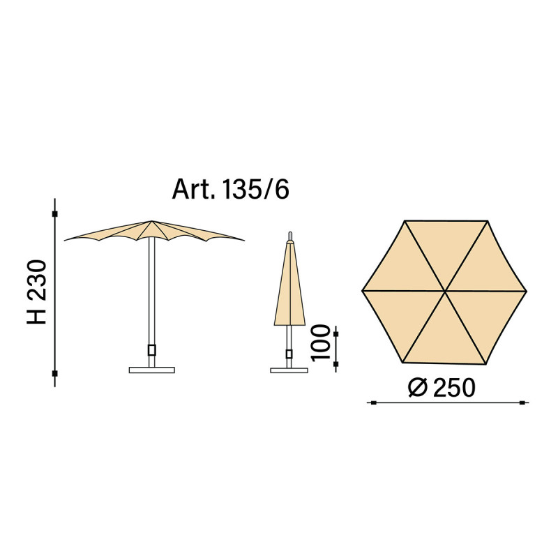 Ombrellone palo centrale Kronos ø250 Made in Italy vari colori
