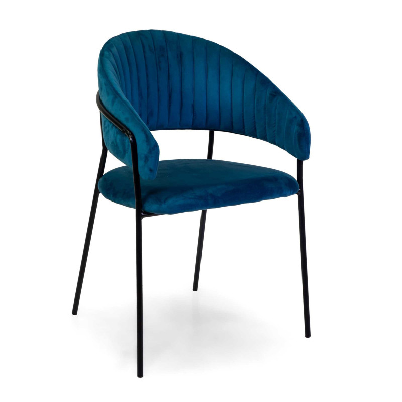 Poltrona velluto Chloe blu struttura nera 59x51x83,5 cm elegante