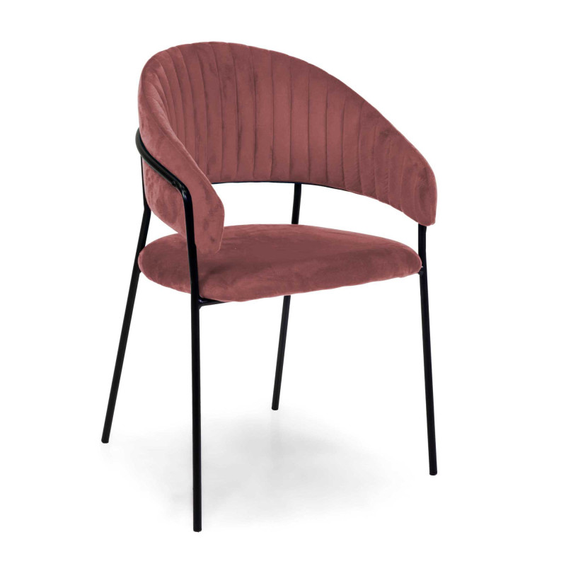 Poltrona velluto Chloe rosa antico struttura nera 59x51x83,5 cm