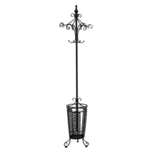 Attaccapanni a stelo metallo nero con portaombrelli 30x30x185 cm