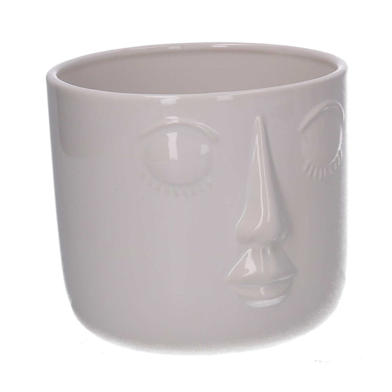 Portavaso ceramica viso bianco 16,7x15,9xH14,3 cm moderno