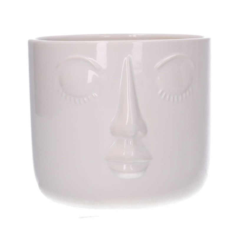 Portavaso ceramica viso bianco 16,7x15,9xH14,3 cm moderno