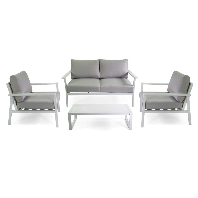 Salotto alluminio Manhattan bianco 2 posti cuscini grigi elegante