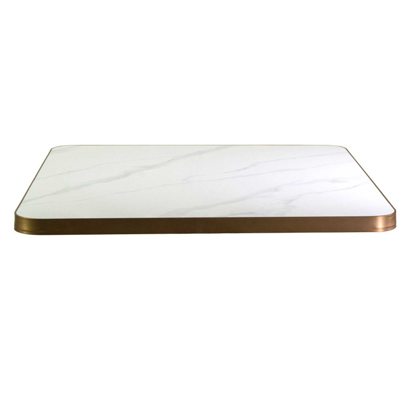 Top tavolo pietra sinterizzata marmo bianco oro 70x70 elegante