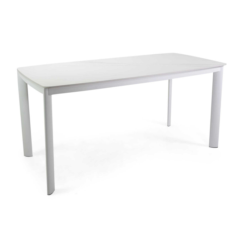 Tavolo alluminio Bakersfield top pietra bianco 160x80
