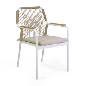 Poltrona alluminio Dean bianco corda e cuscino beige 56x62xH85 cm