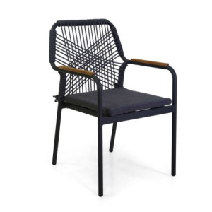 Poltrona alluminio Dean antracite corda e cuscino grigio 56x62xH85