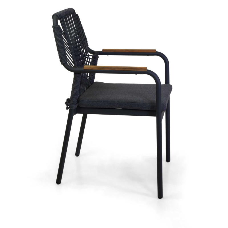 Poltrona alluminio Dean antracite corda e cuscino grigio 56x62xH85