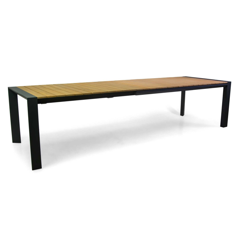 Tavolo alluminio allungabile Saigon antracite top teak 200-320x100