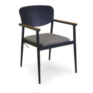 Poltrona alluminio e teak Saigon antracite cuscino 57x61xH43/83