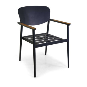 Zoom Poltrona alluminio e teak Saigon antracite con cuscino cm 57x61h43/83