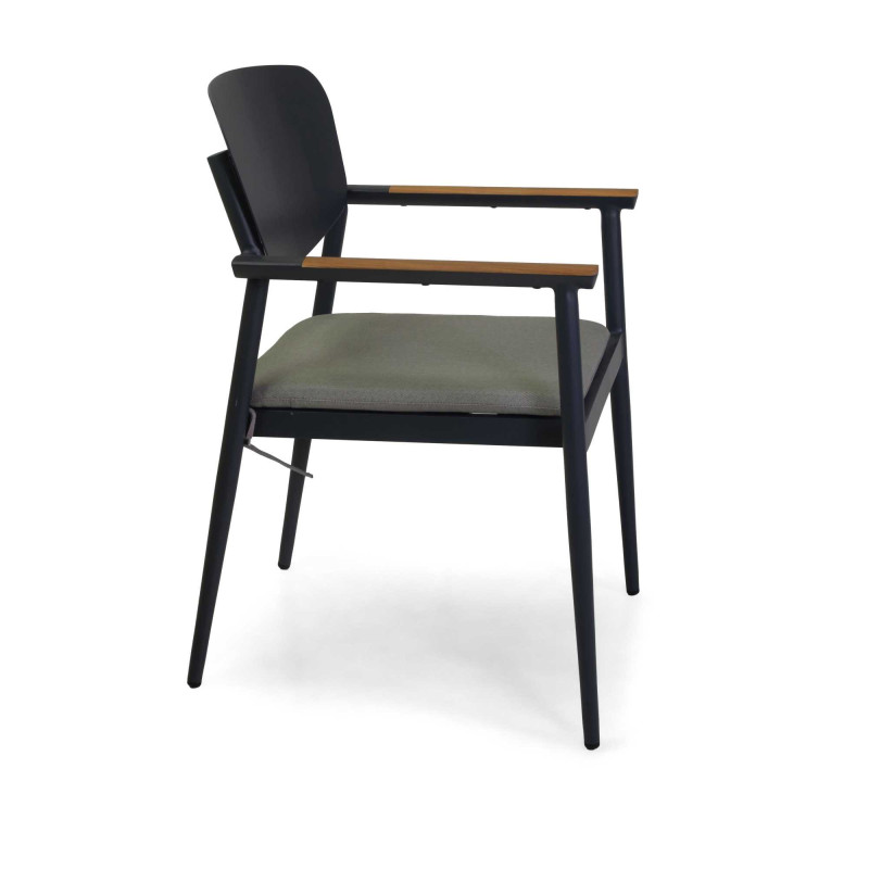 Poltrona alluminio e teak Saigon antracite cuscino 57x61xH43/83
