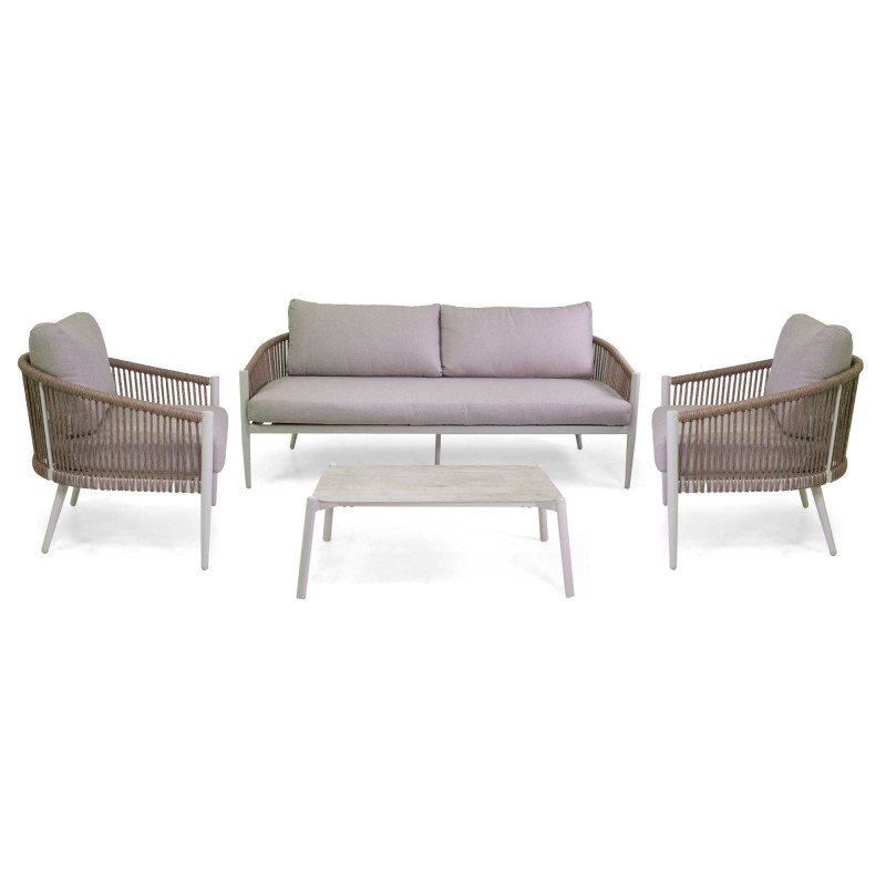 Salotto alluminio Anniston 3 posti bianco corda naturale elegante
