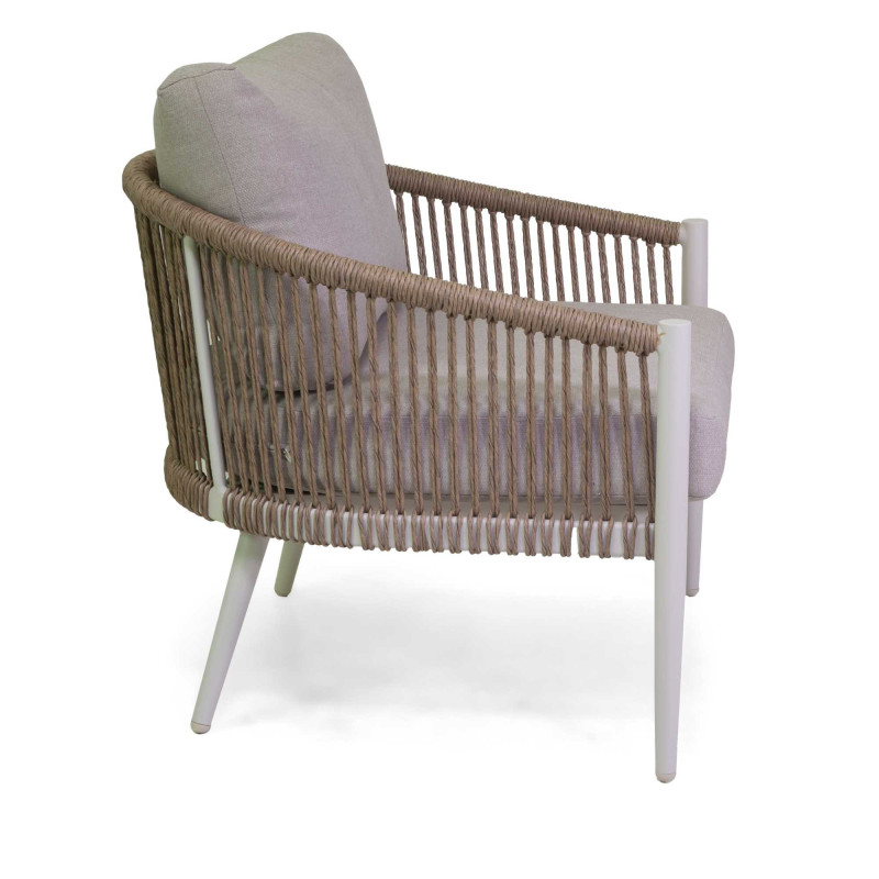 Salotto alluminio Anniston 3 posti bianco corda naturale elegante