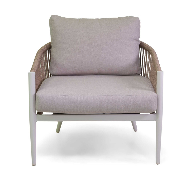 Salotto alluminio Anniston 3 posti bianco corda naturale elegante