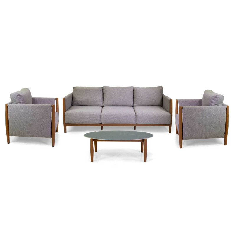 Salotto alluminio Colton effetto legno 3 posti cuscini beige