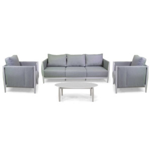 Salotto alluminio Colton bianco con cuscini grigio elegante