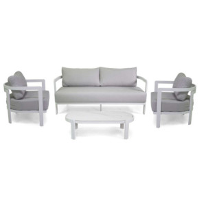 Salotto alluminio Aledo 2 posti bianco cuscini grigio chiaro elegante