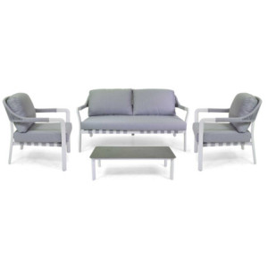 Salotto alluminio Tilden 2 posti bianco con cuscini e corda grigia