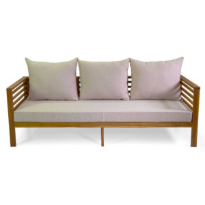 Zoom Salotto legno Miramar naturale 3 posti con cuscini sabbia