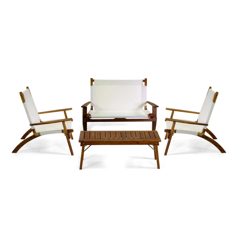 Salotto legno Diane 2 posti tessuto olefin crema elegante