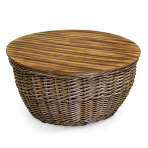 Tavolino rattan contenitore naturale tondo Ø66x32 pratico e chic