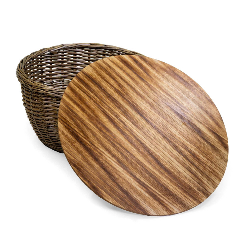 Tavolino rattan contenitore naturale tondo Ø66x32 pratico e chic