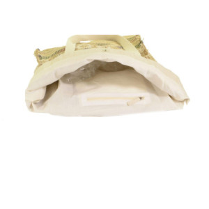 Zoom Borsa tessuto naturale crema blu con manici cm 46/60x5h39/60