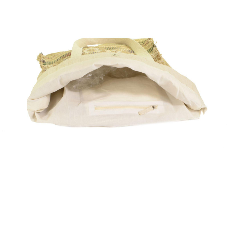 Borsa tessuto naturale crema blu con manici cm 46/60x5h39/60