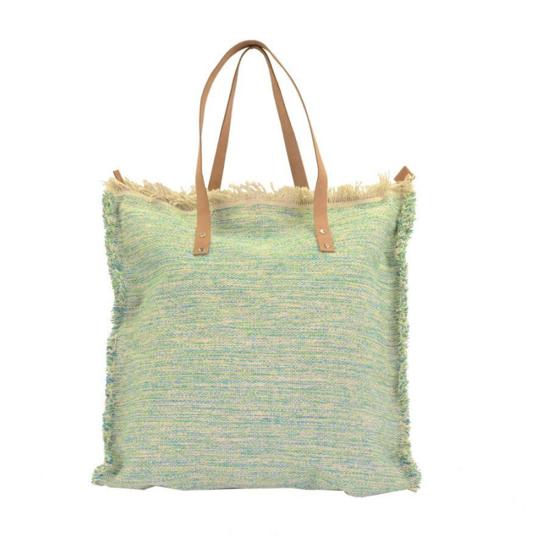 Borsa tessuto verde azzurro manici noce 48x50-70 cm elegante