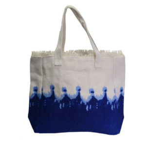 Borsa juta bianco blu 38x40x16 cm shopper resistente