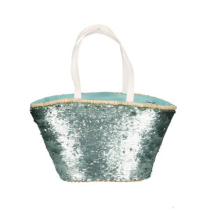 Zoom Borsa paglia con paillettes azzurro cm 47x18h23
